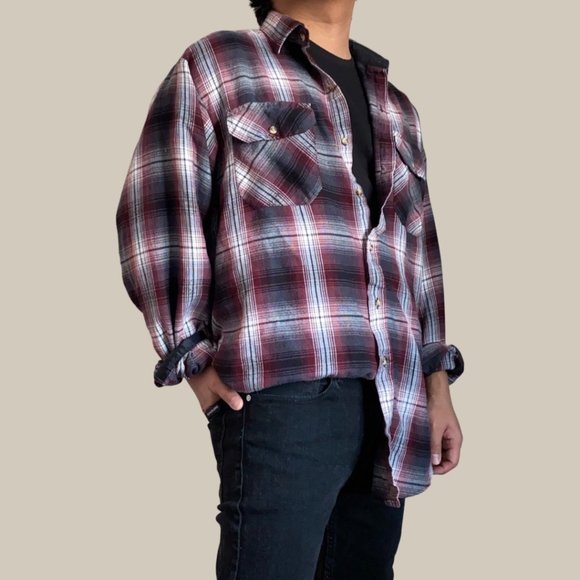Other - Burgundy and Gray Plaid Soft Flannel Button Front Shirt